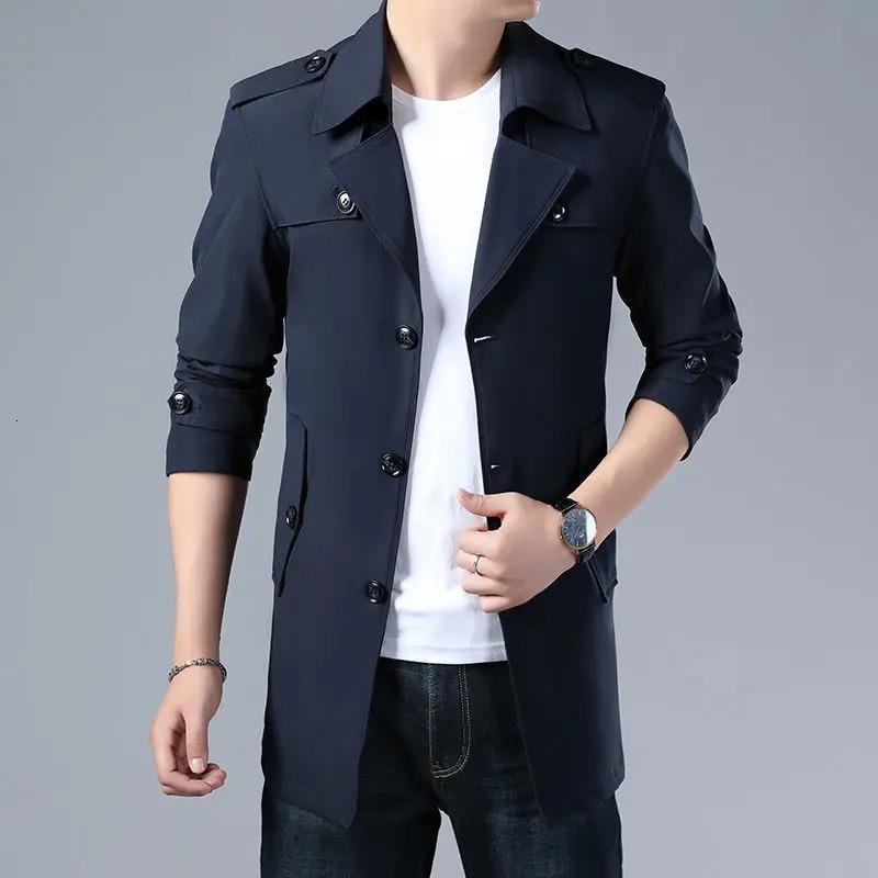 Spring Autumn Style Windbreaker Men MidLength Business Casual Jacket IronFree Large Size 250218