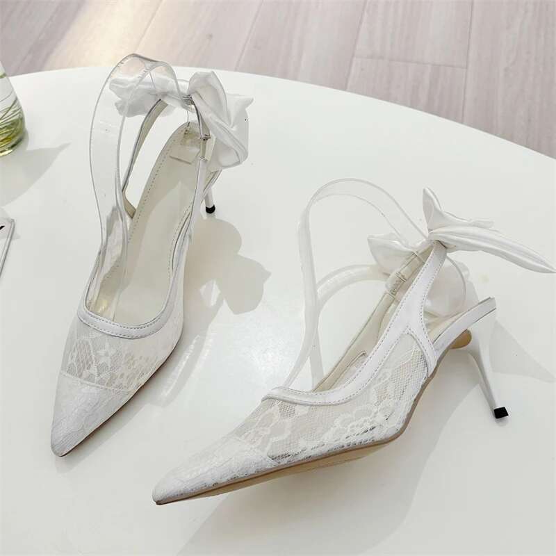 Fashion Mesh Women Pumps Sandal Thin High Heel Pointed Toe Ladies Elegant Sgback Hollow Out Shoes atos Mujer