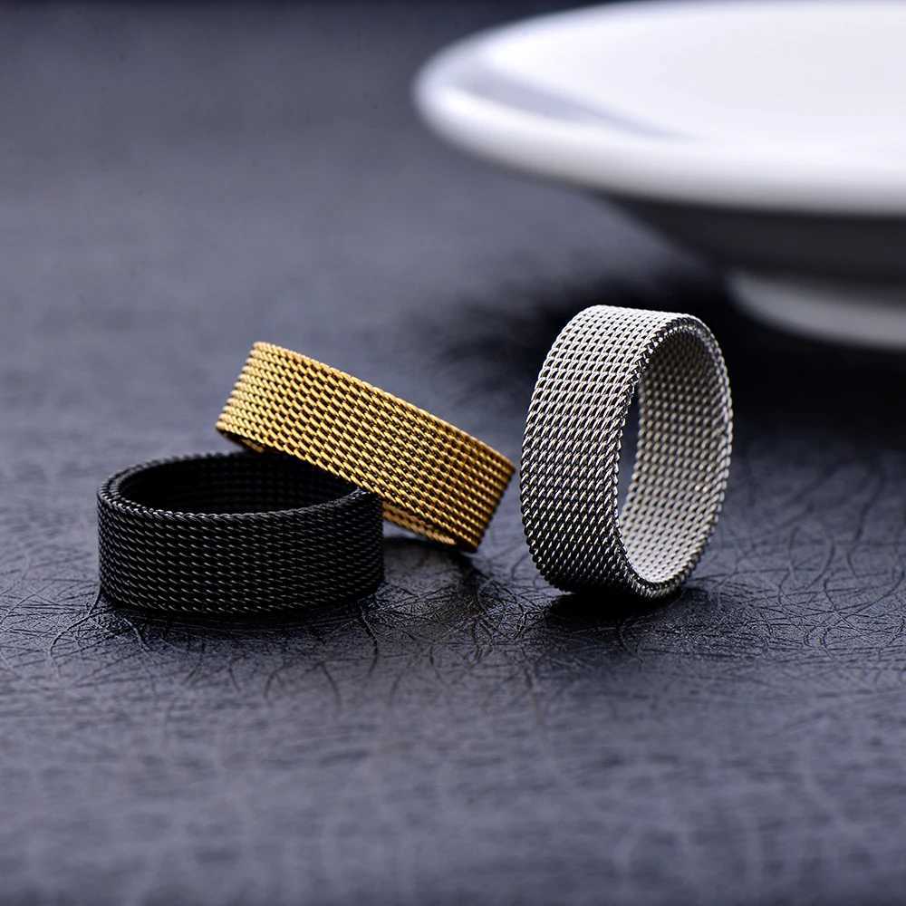 Hot sale width 8MM stainless steel gold black color mesh finger ring fashion jewelry for men and women Size 7-10# drop shippingXJ250219