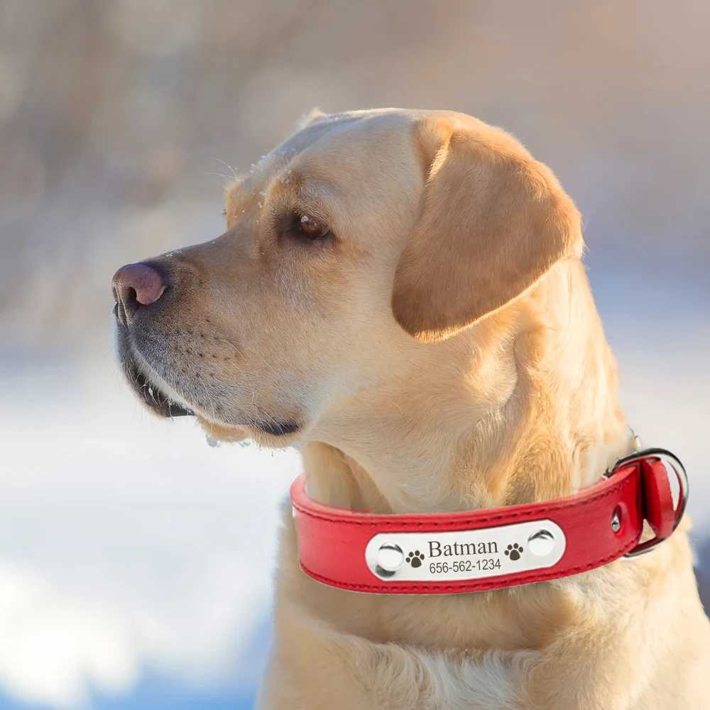 Personalized PU Leather Dog Collar Durable Adjustable Engrave Name ID Tag Customized Collar for Pet Small Medium Large Dog PuppyXJ250218