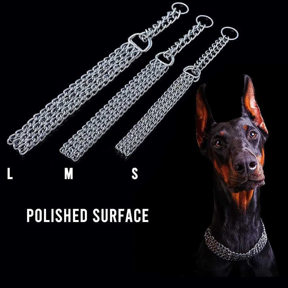 Sturdy dog chain collar chewy three row dog chain dog chain adjustable walking collar metal Cuban chain link large dog collar W250219