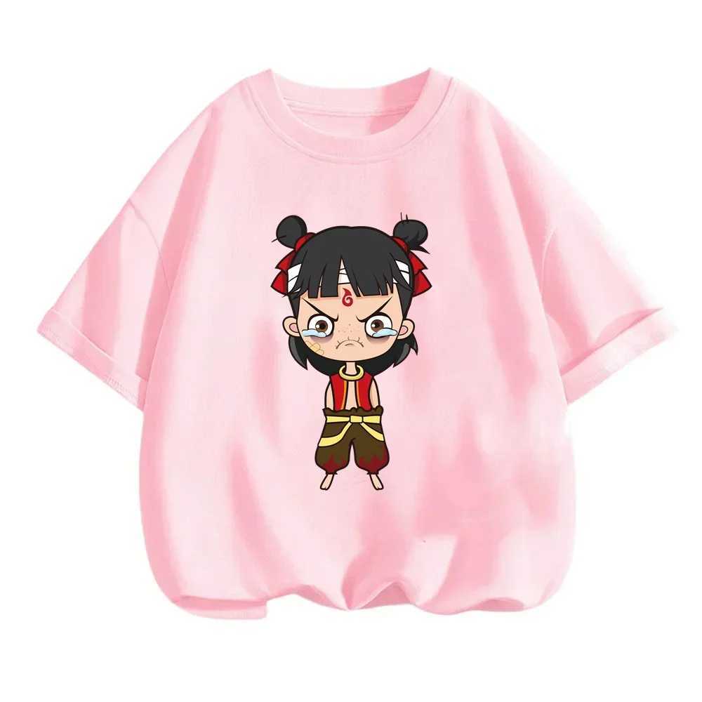 Charming Summer T-Shirts for Boy Girl Featuring Playful Nezha from Chinese Mythology Cute Fitted Q-Version Prints on O-Neck Tops M250219