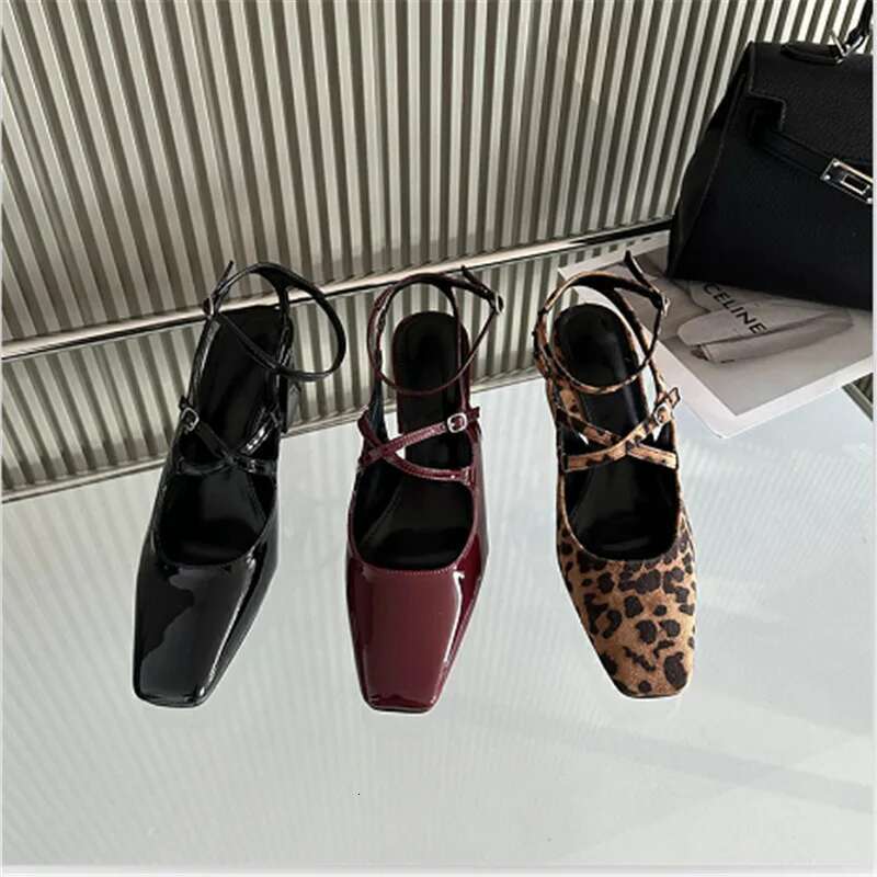 Fashion square toe women pumps buckle strap chunky heel dress shoes
