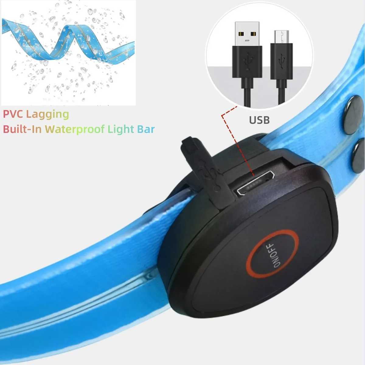 New Adjustable Led Glowing Pet Dog Collar PVC Waterproof Anti Dirty Easy To Clean for Big Small Dogs Puppy Cat Luminous Collar W250219