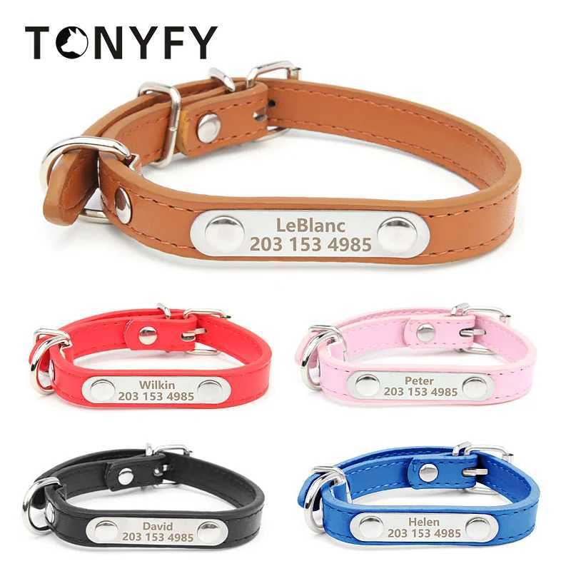 Name Tag Pet Dog Collar for Small Medium Large Dogs Custom ID Nameplate Soft PU Leather Puppy Cat Dog Collar Supplies W250219