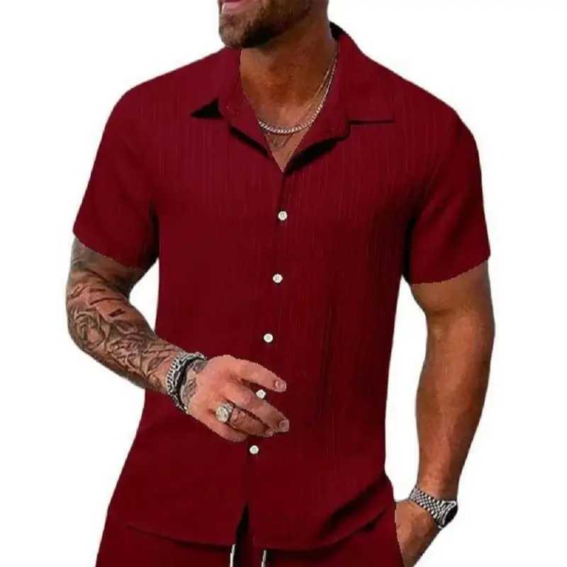 2024 Summer New Mens Striped Polo Casual Loose Breathable Sweat Absorption Short Sleeve Shorts Sports SuitXJ250218