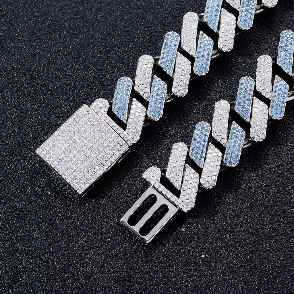 New Hiphop 20mm k Iced Out Color Dia Moissanite Bracelet Men's Body Jewelry Gold Cuban Chain