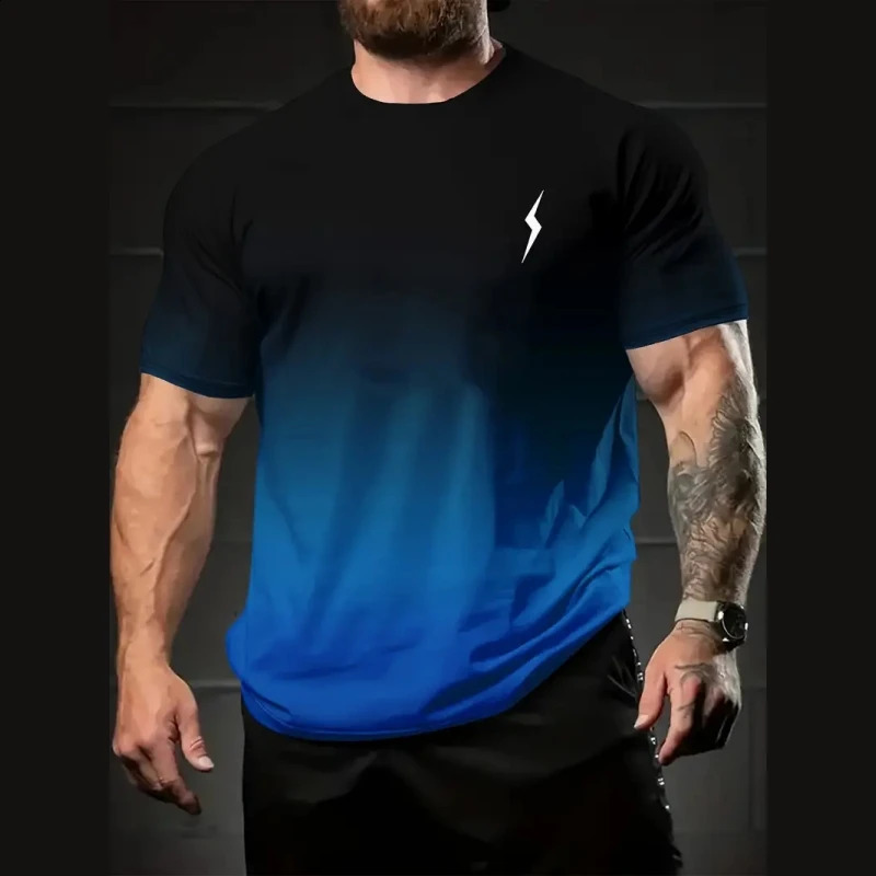 Gradient Mens TShirt Lightning Print Short Sleeve For Men Summer Casual Man Oversized Quick Dry Sports Shirts 250217
