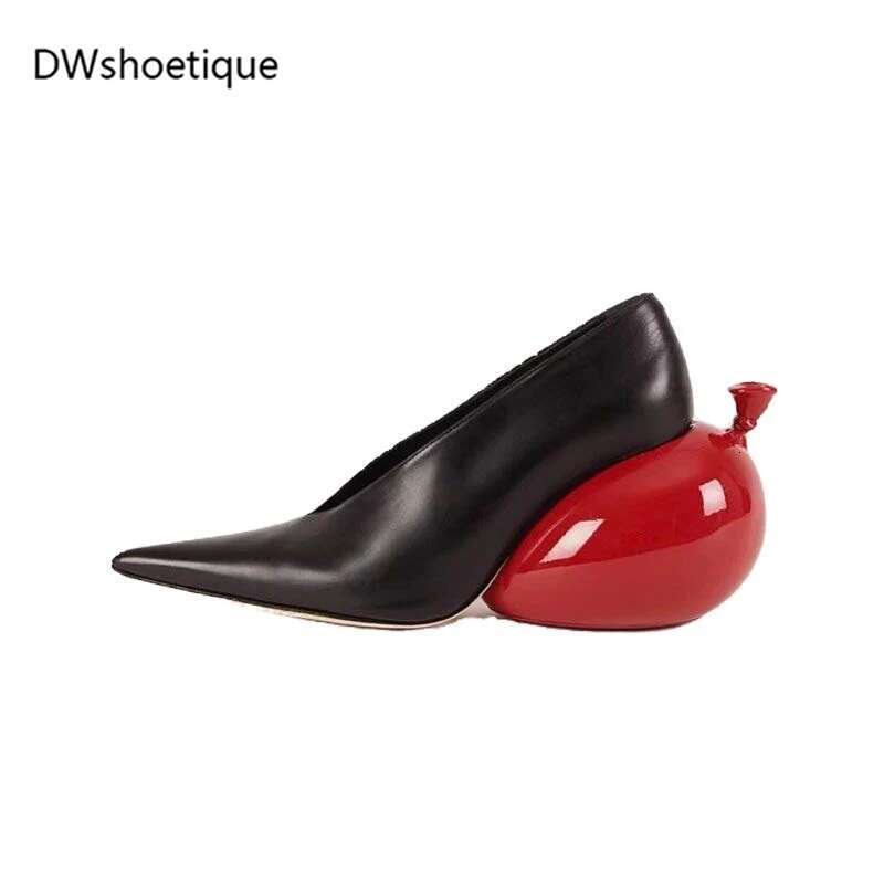 New balloon pointed toe slip on dress shoes strange heel casual women pumps