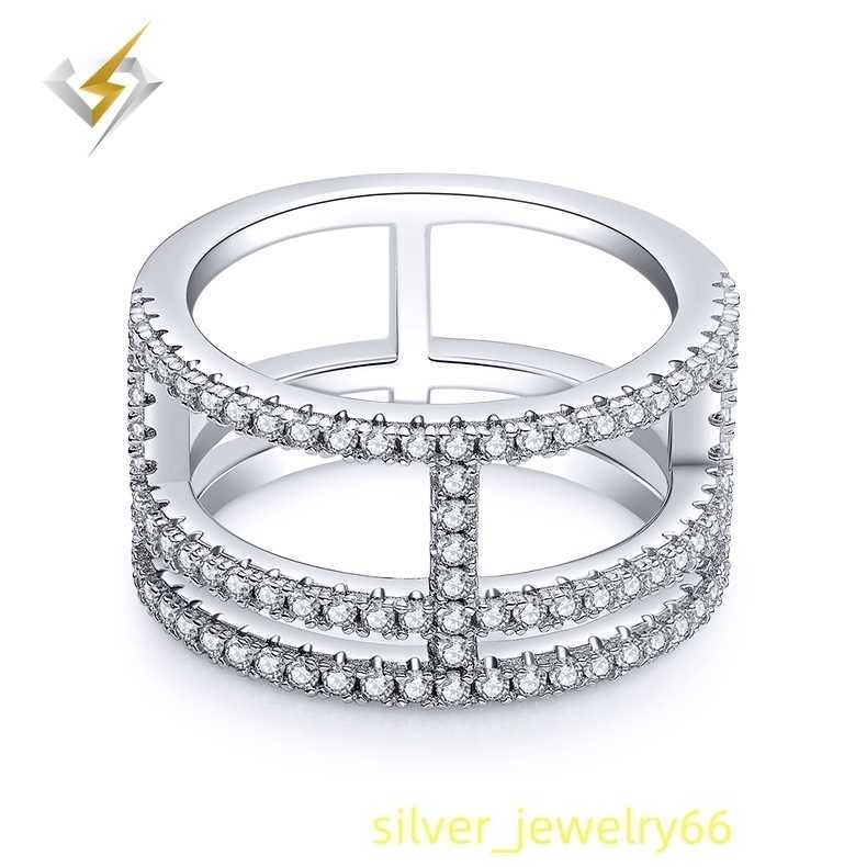 Luster Unique Alternative Womnes White Gold Plated 925 Silver Double Bar H Curve Moissanite Eternity Band