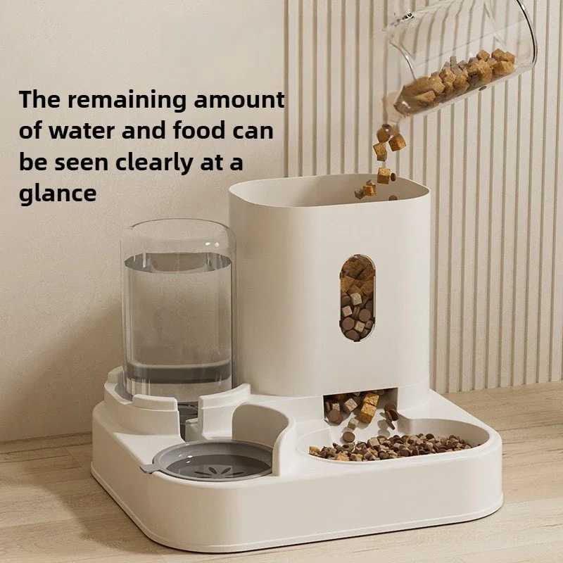 Dog Feeders Automatic Feeder Cat Dog Food Bowl With Water Fountain Pet Large Capacity Raised Stand Dish Bowl For Cat Drinker Accessories H250218