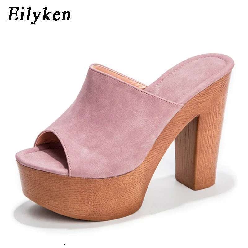 Roma Style Platform Slippers Women Casual Peep Toe Wooden Thick High Heels Ladies Shoes Fashion Sandals Big Size 43