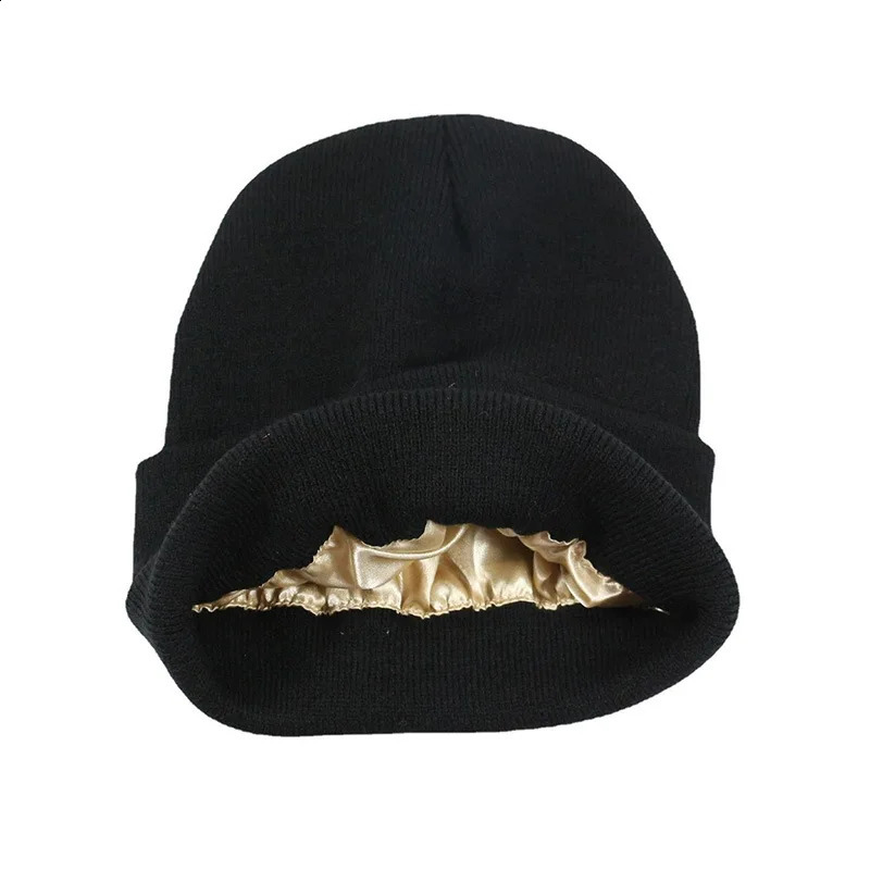 Winter Silk Satin Lined Knit Beanie Hats for Women Chunky Cap Warm Beanie Hat250214