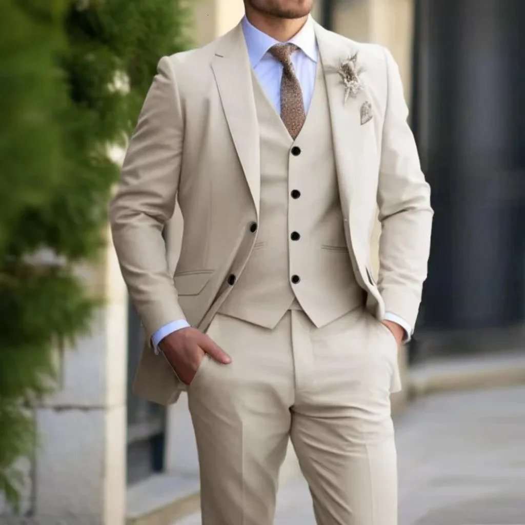 Elegant Suit for Men Notched Lapel 3 Pieces Blazer Vest and Pants Set Classic Formal Tuxedo Suit for Men Wedding Dress Business 250213