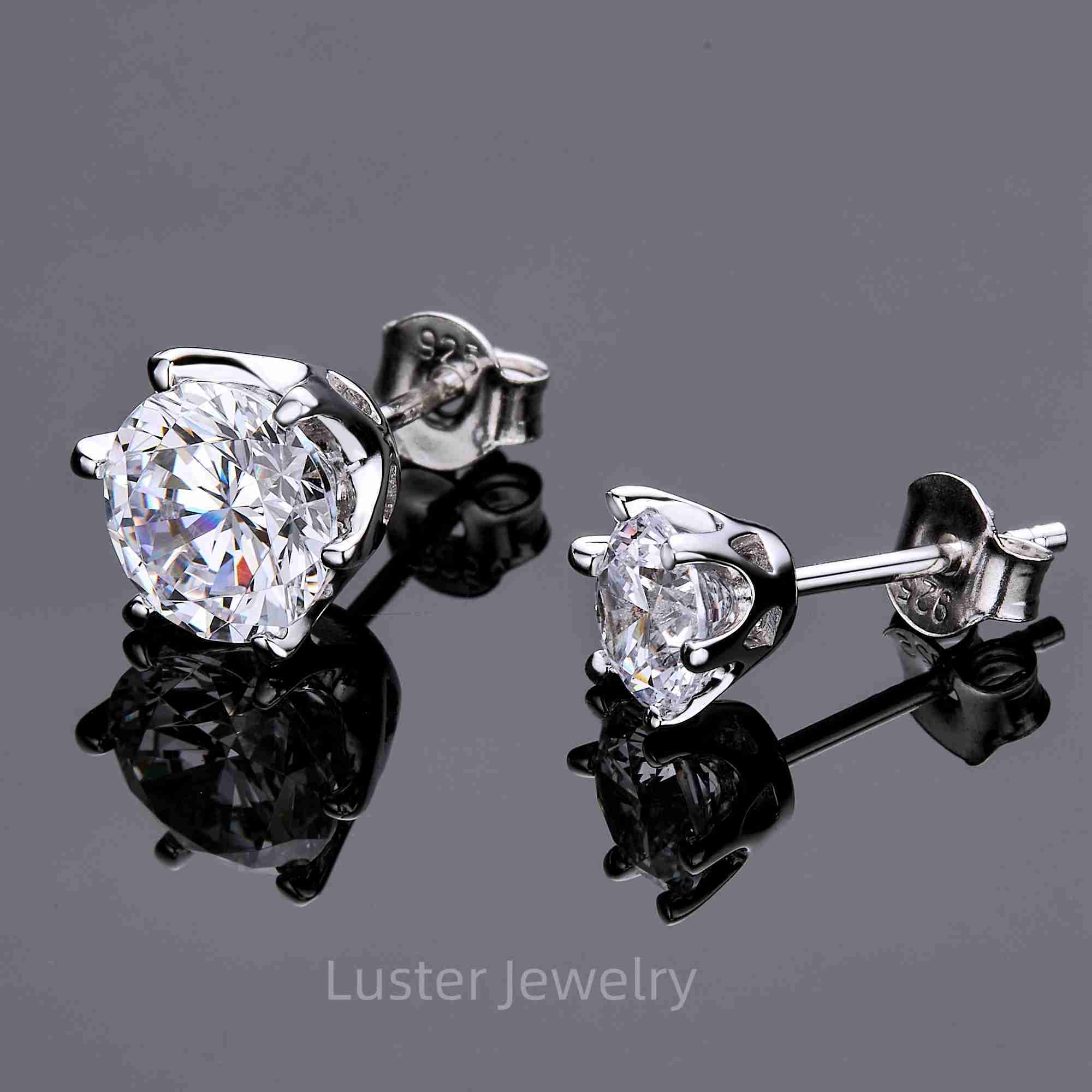 Luster Bling High Quality 925 Silver Six Prong Setting 6.5mm/5mm Round Shape Women Moissanite Stud Earrings for Girls