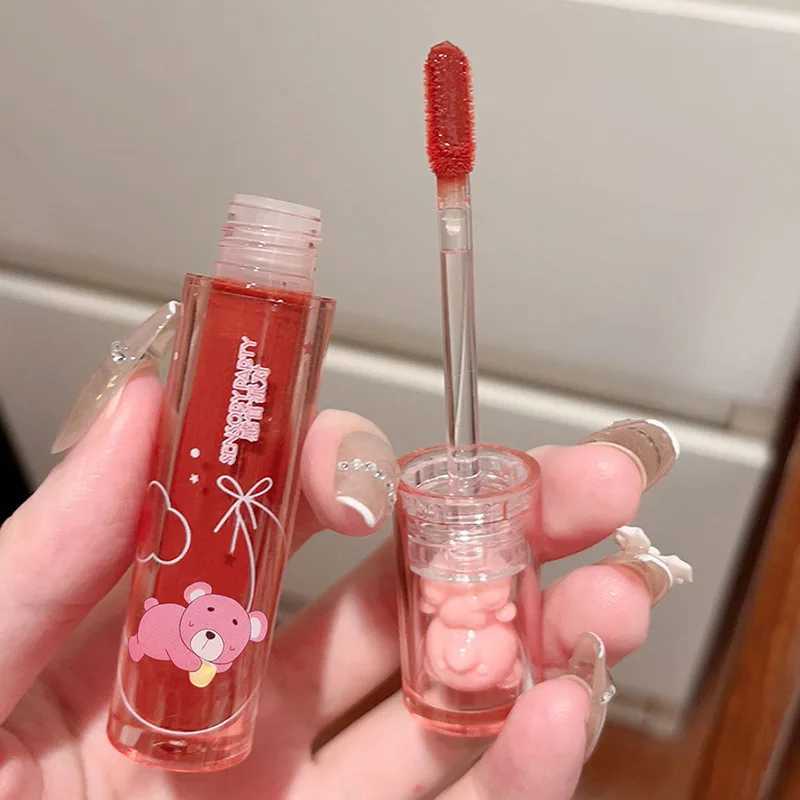 Liquid lipstick crystal gloss lipstick mirror cute bear lipstick gloss waterproof transparent nude lipstick girl makeup Korean makeupW250219