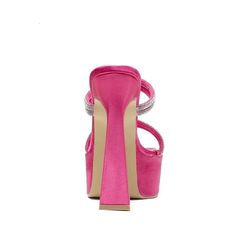 Aneikeh 2025 Sexy Steel Pipe Dance Shoes Crystal Square Head Open Toe Platform Super High Heels Mature Women Party Dress Atos