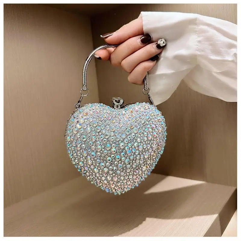 y Diamond Heart Shape Clutch Evening Bag Shiny Crystal Handbag Wedding Dress Party TopHandle Shoulder Rhinestone 250218