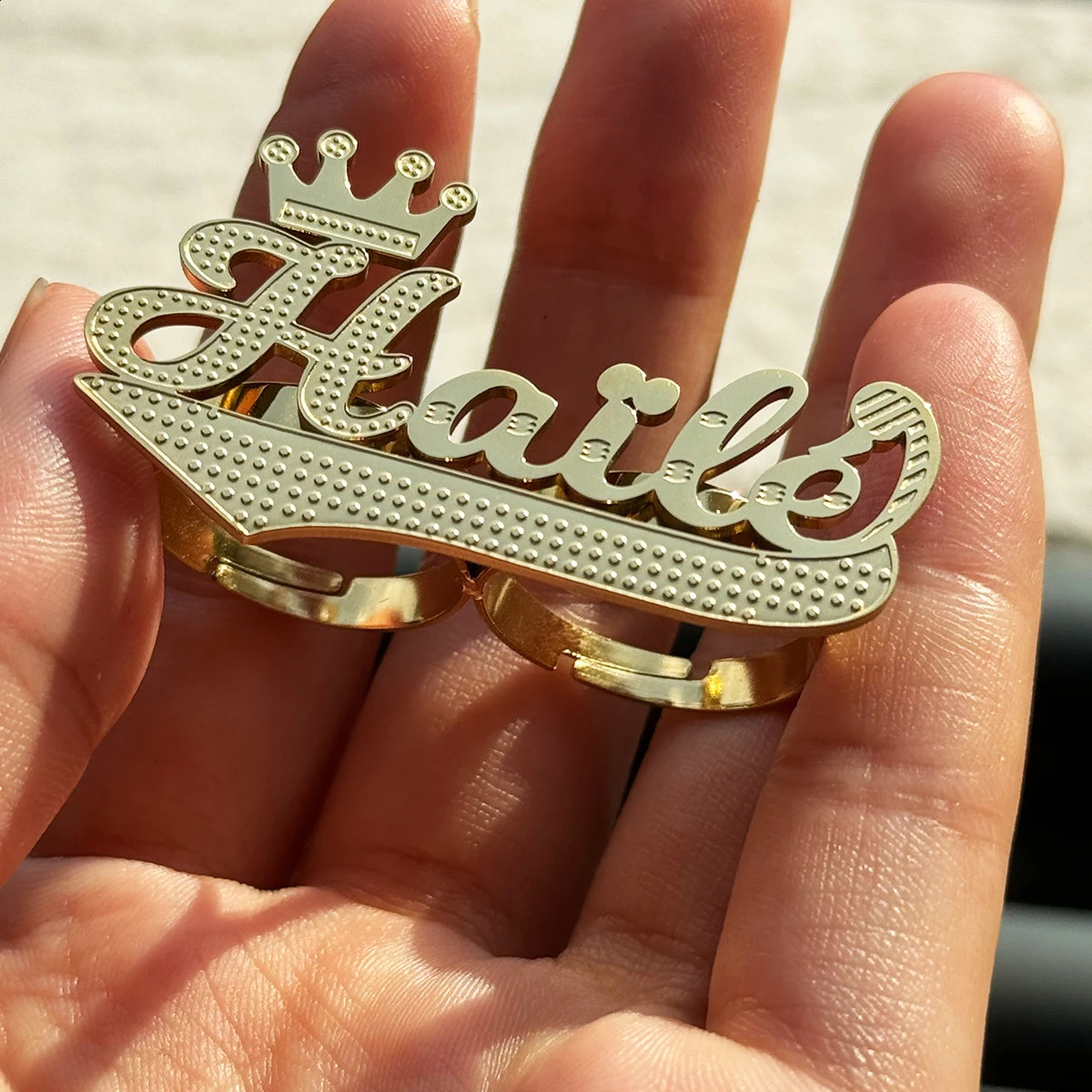 Custom Name Ring Personalized Single Layer 3D Nameplate Gold Plated Double Finger Ring For Women Party Anniversary Gift Jewelry 250214