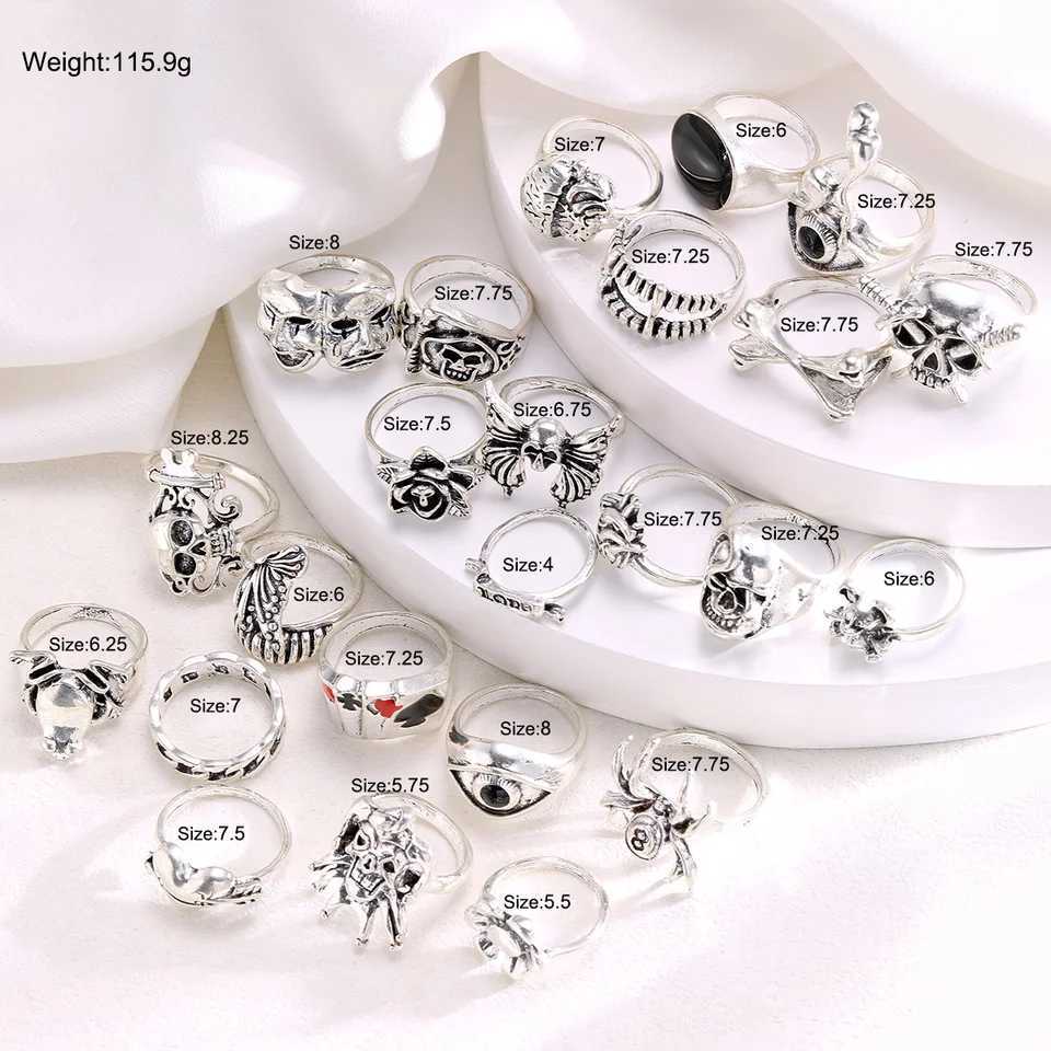 24 Pcs/Set Gothic Ring Set for Women Men Fashion Clown Face Devil Smile Face Pattern Finger Rings Punk Halloween Jewelry GiftsXJ250219