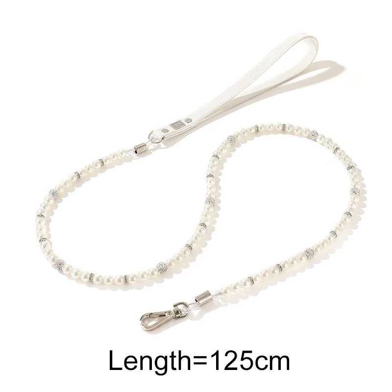2Pcs Pearl Dog Collar Leash Set PU Leather Pearl Collar Leash with Crystal Rhinestone Luxury Dog Collars Neck Strap for Dog CatXJ250218