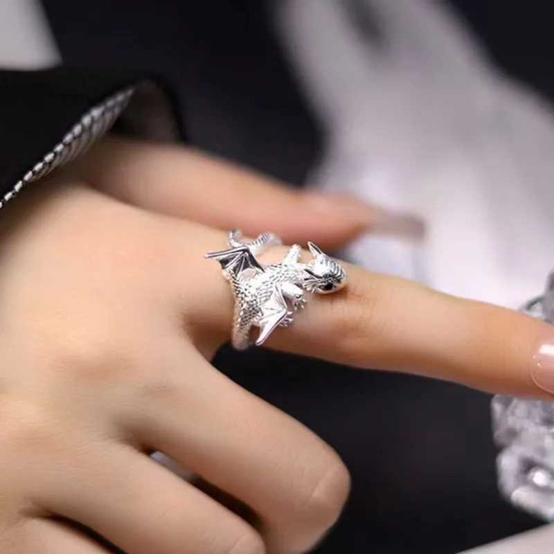 Vintage Dark Dragon Opening Rings for Men Women Cute Animal Silver Color Metal Punk Fashion Finger Ring Fashion Jewelry PartyXJ250219