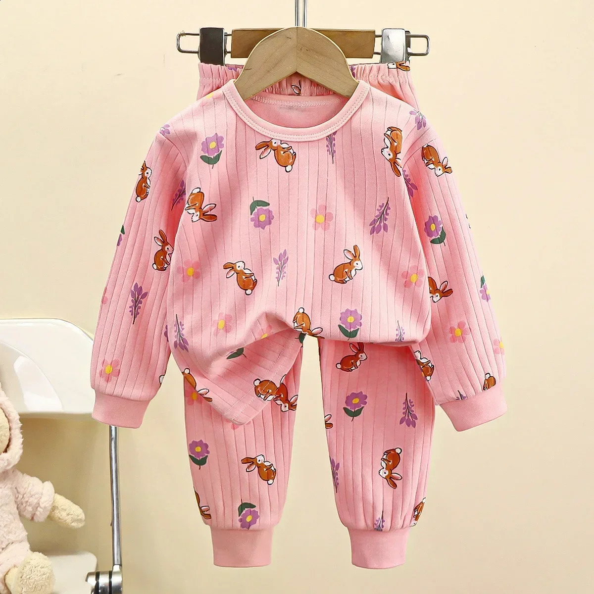 Kids Boys Girls Pure Cotton Warm Pajamas Cute Cartoon Long Sleeve T-Shirt Pants Toddler Baby Autumn Underwear Clothing Sets 250218