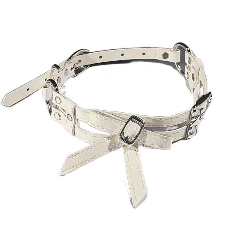 White bow leather collar, women's choker neck accessories necklace, niche high-end new style