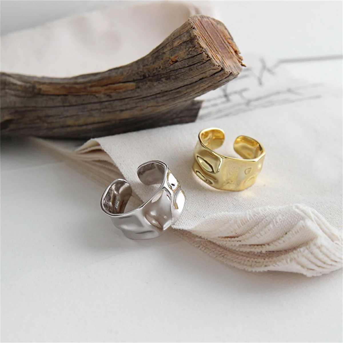 Concave-Convex Irregular Surface Wide Rings Men Women Vintage Jewelry Simple Retro Silver Color Metal Geometric Open Ring GiftsXJ250219