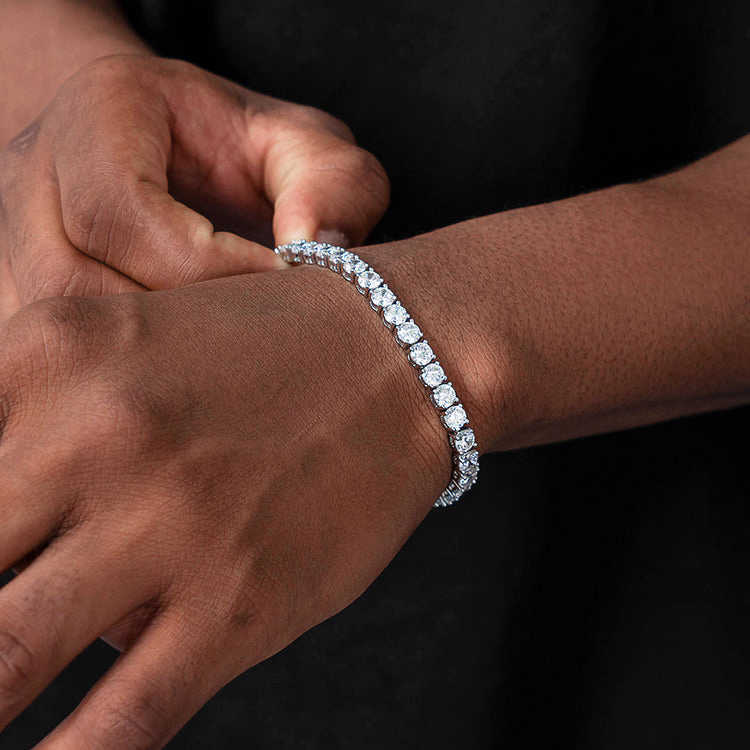 Luster Jewelry Open Box Clasp Iced Out 8mm D Color Round Moissanite Tennis Bracelet Silver 925 for Man