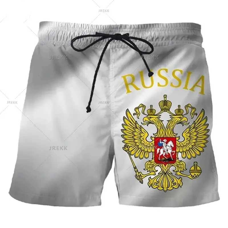 Men's Shorts Russian flag badge shorts for mens holiday 3D printing new fashion swimwear mens 2024 casual street oversized mens ice shorts z25021