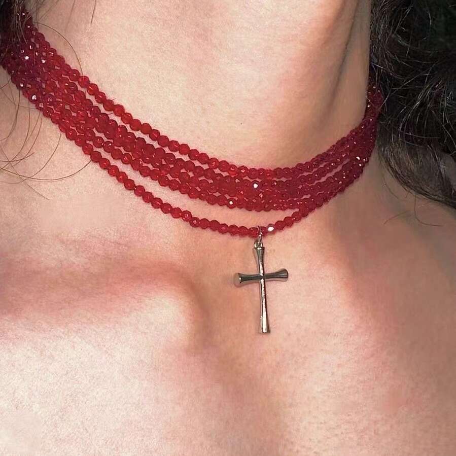 Cross Multi layer Stacked Bead Female and Male Subcultural Jewelry y2k Design Sense Clavicle Chain New