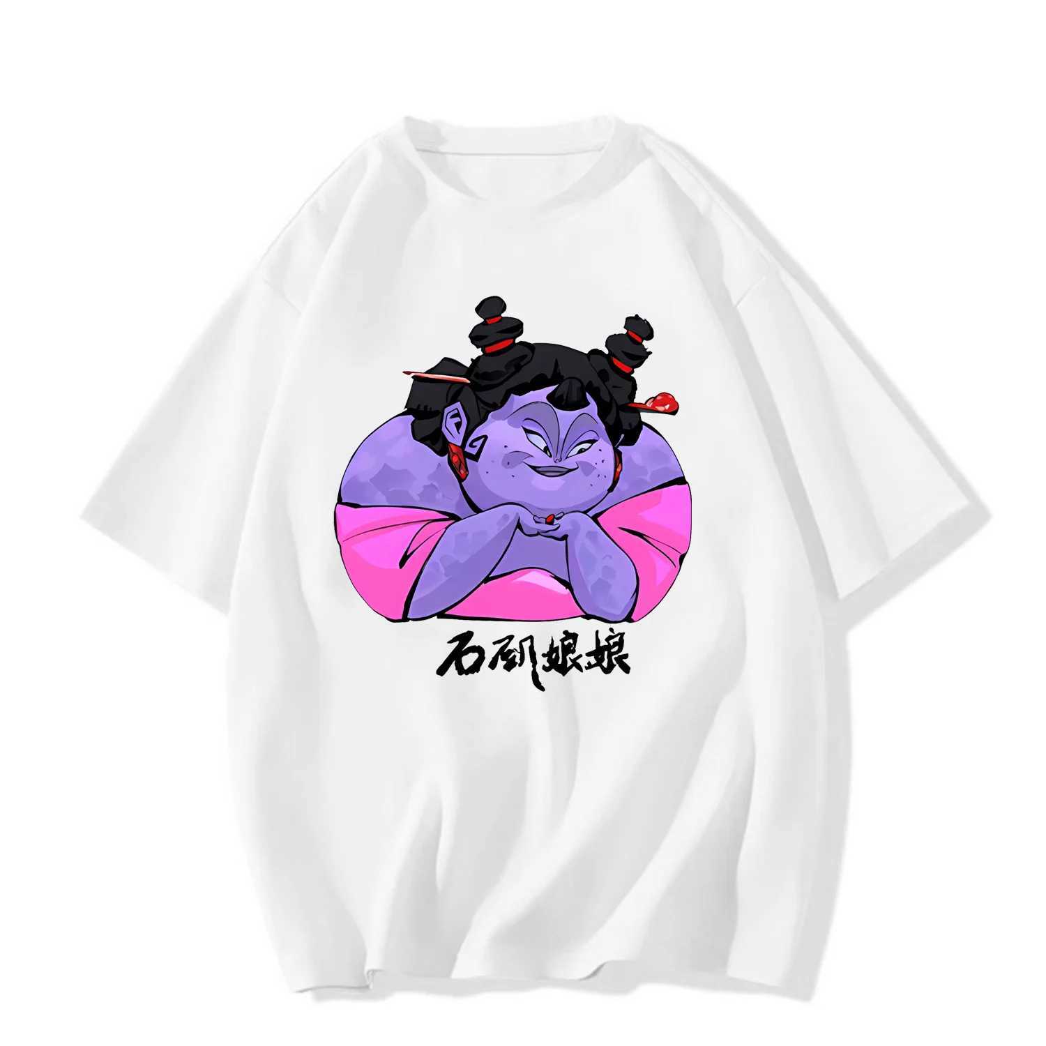 Nezha 2 Anime Printed T-shirt Ao Bingshen Male Leopard Taiyi Real Stone Lady Pattern Short Sleeve 100% Cotton Harajuku M250219