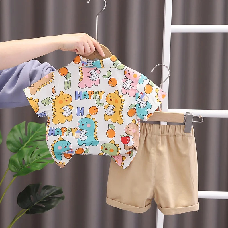 Children Clothing Fashionable Boys Clothes Set Summer Kids Sports Style Short Sleeve Shirt Shorts Two Piece Set 250218