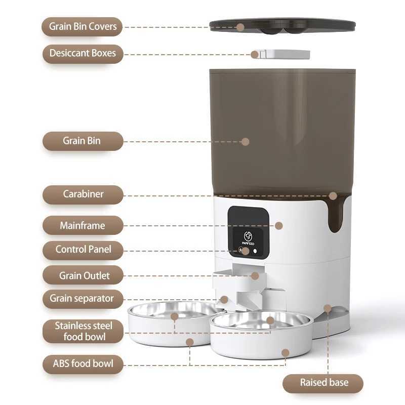 Dog Feeders PAPIFEED cat double bowl smart automatic feeder cat food dog food pet food dispenser 7L large capacity connect wifi timer dosing H250218