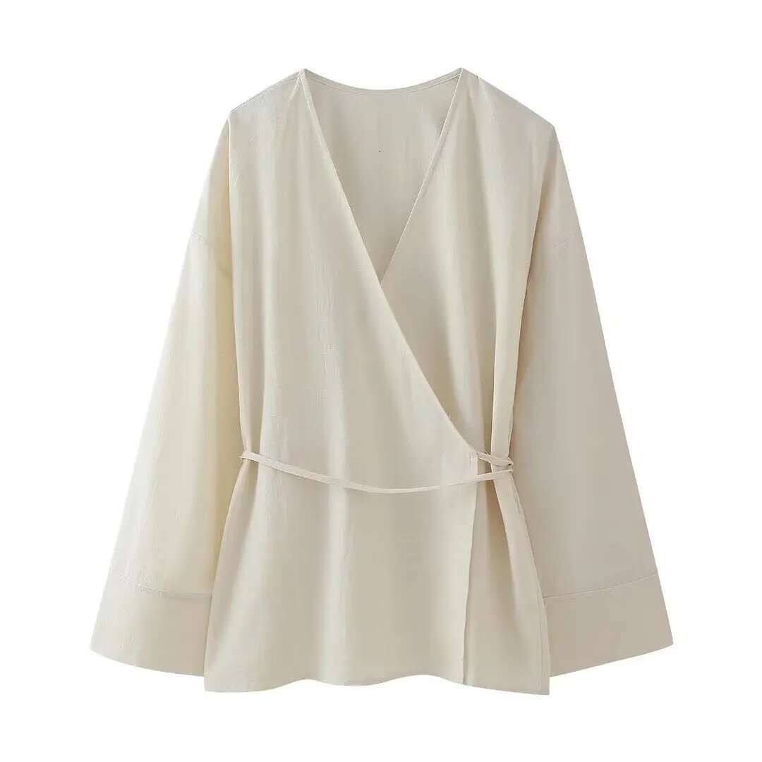 Oversized Kimono Pleated Wrap Blouse Female Long Sleeve Shirts And Blouses For Women Pyjama Women's Shirt