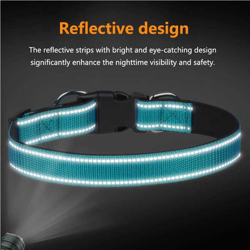 Reflective dog collar soft chloroprene rubber pad breathable nylon pet collar adjustable suitable for medium-sized and large dogs neck 25-60 cm W25021