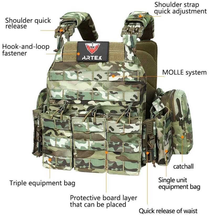 ARTEX Tactical Vest with Triple Magazine Pouch 1000D Nylon Fabric Quick Release 6094K Hunting Airsoft Combat AccessoriesXJ250219
