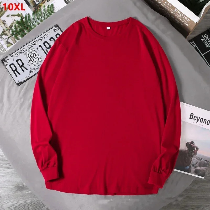 Big Sizes Men Clothes 12XL T Shirt Men Basic 100 Cotton Long Sleeve T-shirt Male Plus Large 10XL Oversized Simples Black Tshirt 250217