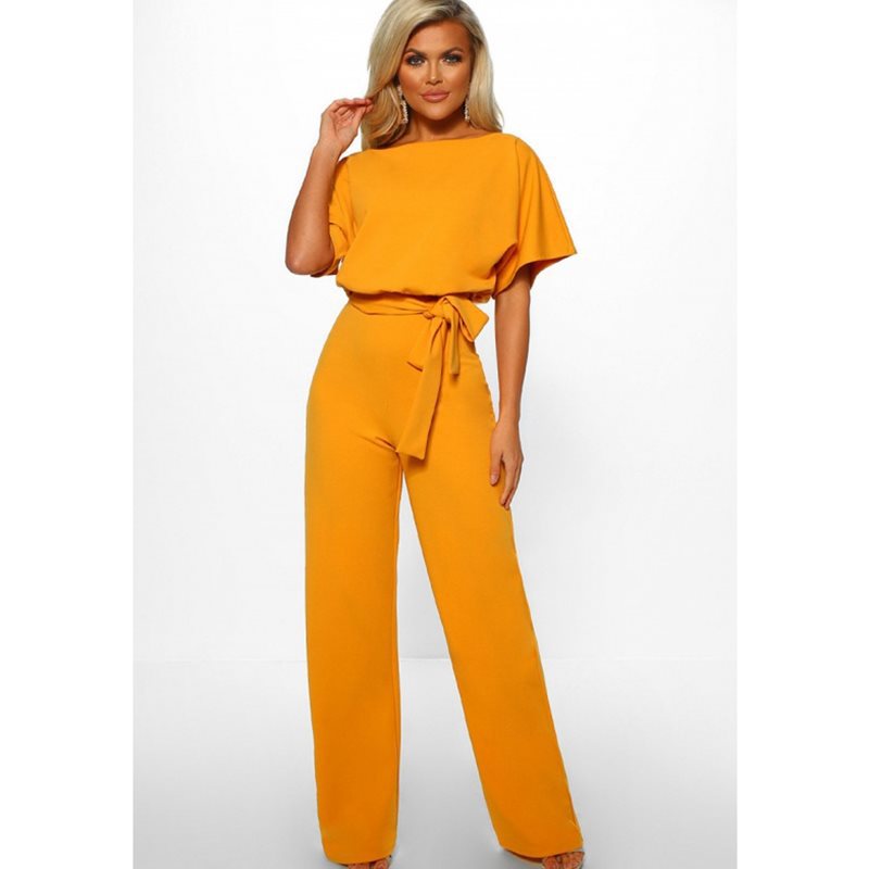 Summer Button Lacing Jumpsuit Fashion Short Sleeve Overalls Women Pure Patchwork Romper Elegant Falbala Straight Jumpsuits
