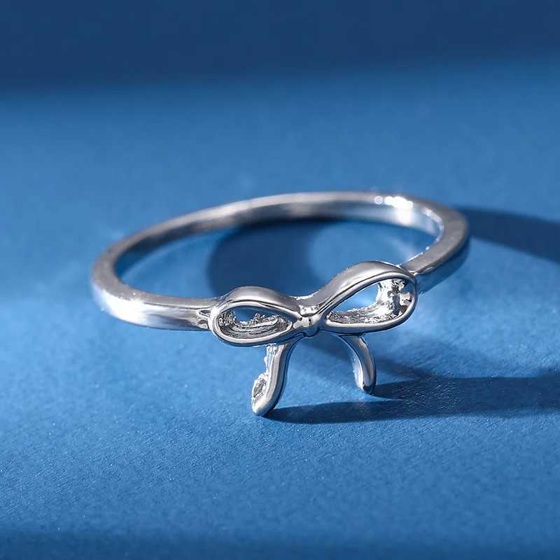 Luxury Fashionable Minimalist Bow Finger Silver Color Ring for Women Trendy Brand Design Party Fashion Girlfriend GiftsXJ250219
