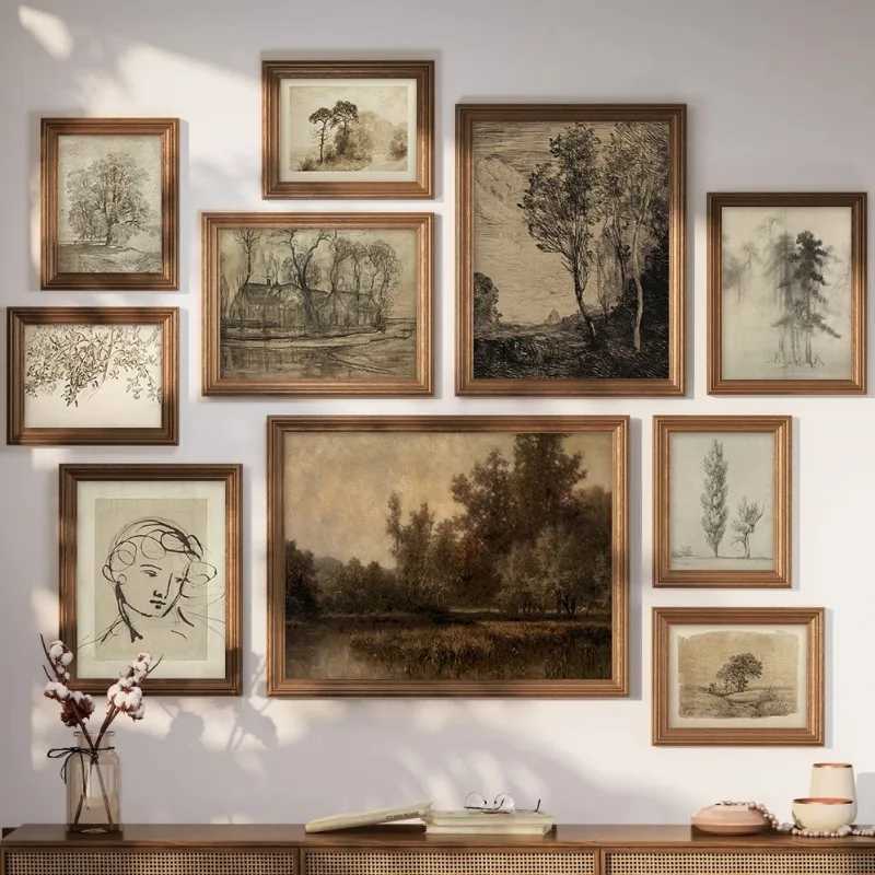 Vintage Tree Sketch Forest Poster Print Antique Landscape Canvas Painting Wall Art Picture for Living Ro He Decoration Y250218