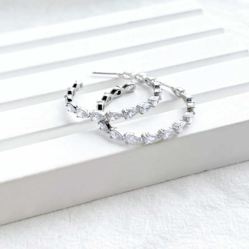 Luster Jewelry Mid Eastern Style 925 Silver Big Circle 2x4mm Pear Stones Hoop Moissanite Earrings