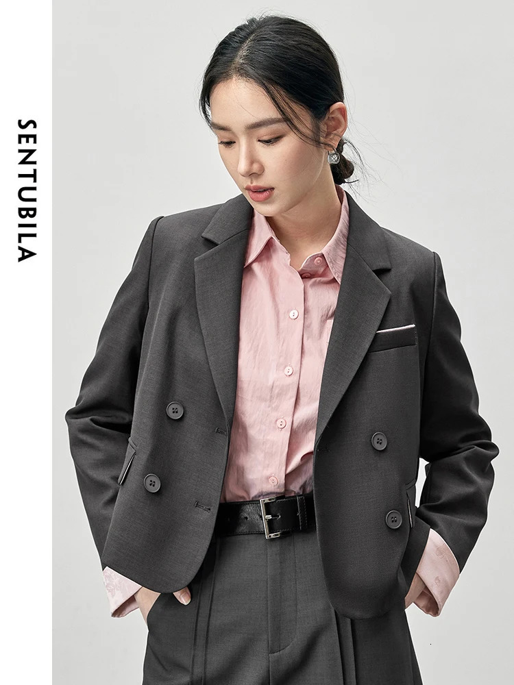 SENTUBILA Office Lady Patchwork Jacquard Women Blazer Autumn Straight Doublebreasted Long Sleeve Coats Clothes 143X54988 250213