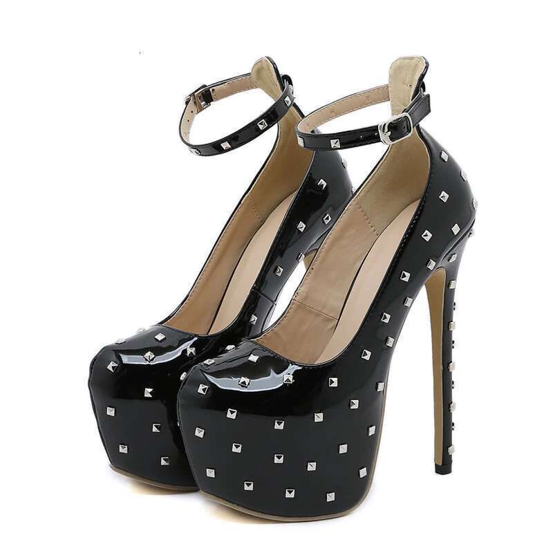 Sexy Design Round Toe Rivets Pumps Women Platform Buckle Strap Sandals Extreme Thin High Heels Nightclub Shoes