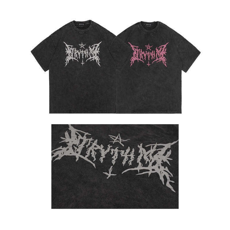 American dark Abi style lightning graffiti font printed short sleeved T-shirt for men and women, washable high street top trend