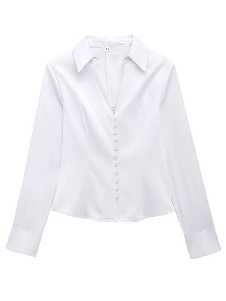 Casual Women Loose V Neck Lapel Single Breasted Slim Wasit Shirt Female Spring Long Sleeves Solid Soft Shirts Lady