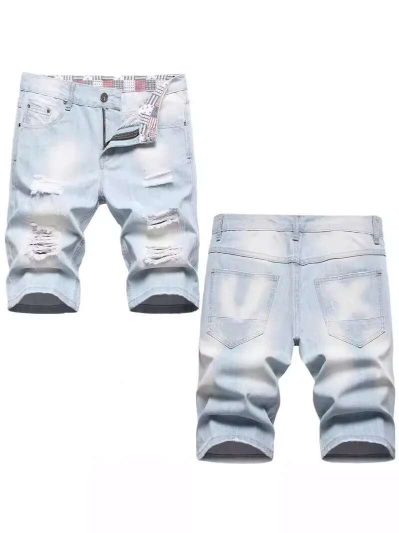 2025 New Summer Shorts For Men Designer Denim Pants Elastic Deep Blue Fashionable And Personalized Design Men's Slimming Straight Leg Men's 