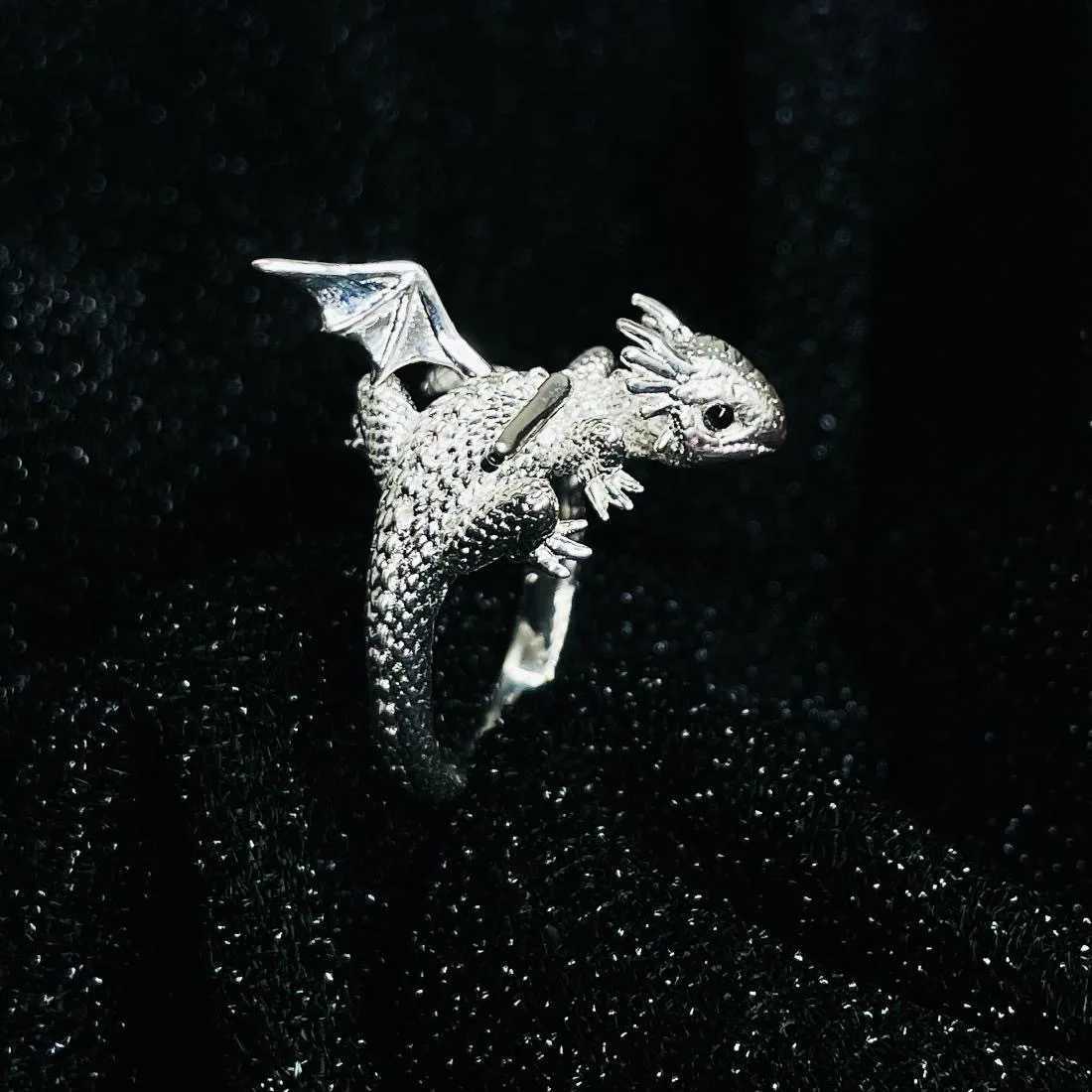 Vintage Dark Dragon Opening Rings for Men Women Cute Animal Silver Color Metal Punk Fashion Finger Ring Fashion Jewelry PartyXJ250219