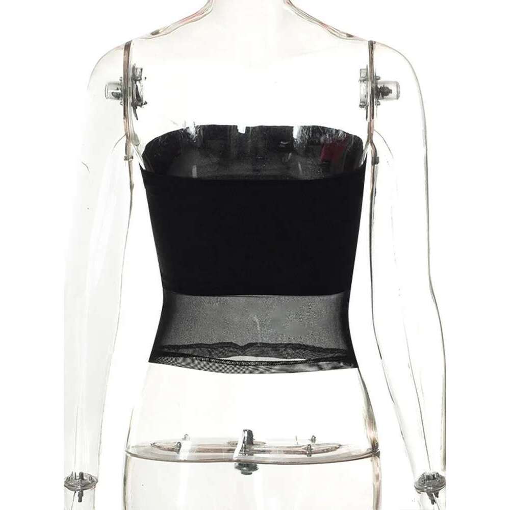 Sexy Vest Mesh Corset Black Crop Women Patchwork Tube Top Sexy Sleeveless Off Shoulder Cami Summer Streetwear Slim Strapless Tank Tops